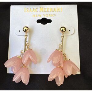 Isaac Mizrahi Dainty Light Pink Dangle Flowers Goldtone Earrings MSRP $38